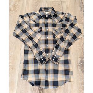 Vintage Campus Rugged Pearl Snap Flannel Shirt Men’s Small Plaid Western